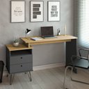 Ver imagem 1 de Escrivaninha Mesa Escritório com Regulagem Estilo Plus 2 Gavetas 143,5cm Olmo e Grafito Cinza Artany