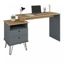 Ver mais imagens de Escrivaninha Mesa Escritório com Regulagem Estilo Plus 2 Gavetas 143,5cm Olmo e Grafito Cinza Artany