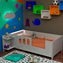 Ver imagem 1 de Cama Infantil Montessoriana Reforçada Livia com Led Usb Prateleiras Divaloto - Branco