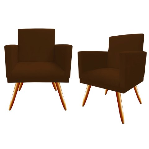 Kit 2 Poltronas Decorativa Bia Suede Marrom Pés Madeira Ms Decor