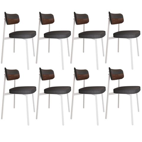 Kit 08 Cadeiras Estofada para Sala de Jantar Astrid Branco C01 Linho Preto Courino Whisky - Lyam