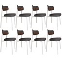 Ver imagem 1 de Kit 08 Cadeiras Estofada para Sala de Jantar Astrid Branco C01 Linho Preto Courino Whisky - Lyam