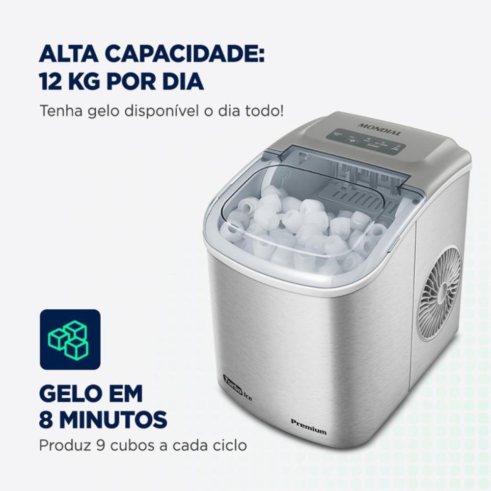 Máquina de Gelo Mondial 12kg Turbo Ice Premium Mg-12-gi Cinza 220v - 3