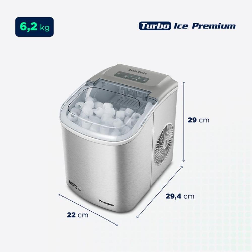 Máquina de Gelo Mondial 12kg Turbo Ice Premium Mg-12-gi Cinza 220v - 8