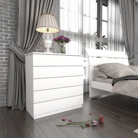 Cômoda para Quarto Solteiro 5 Gavetas - Premium-neve - Tcil Móveis