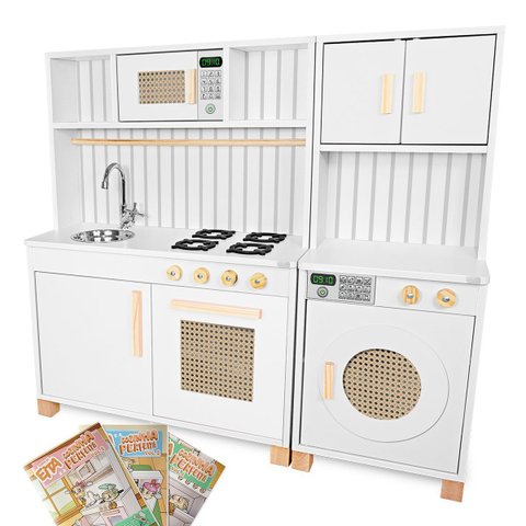 Kit Cozinha Infantil Retro e Máquina de Lavar Infantil - Branco