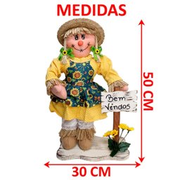 Espantalhos Decoração de Festa Junina Caipira com Placa 50cm Menina - 3
