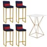 Kit Mesa Bistrô Lucca e 4 Banqueta Lucca Tampo Branco Ferro Dourado Suede Azul Marinho e Almofada Ve - 1