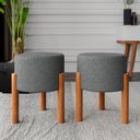 Ver imagem 1 de Kit Banquinho Decorativo Multiuso Banqueta Redondo Puff Pés em Madeira Cinza