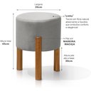 Ver imagem 2 de Kit Banquinho Decorativo Multiuso Banqueta Redondo Puff Pés em Madeira Cinza