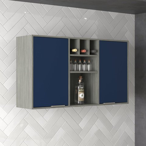 Armário Aereo de Cozinha 2 Portas Domus Espresso Móveis Azul Silver/Royal