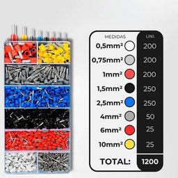 Kit Terminal Ilhós Elétrico Sortido 1250 Peças Cores Variada Manutenção Residencial e Automotiva - 3