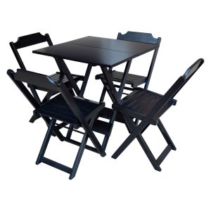 Conjunto Restaurante de Mesa Dobravel de Madeira 60x60 com 4 Cadeiras Preto