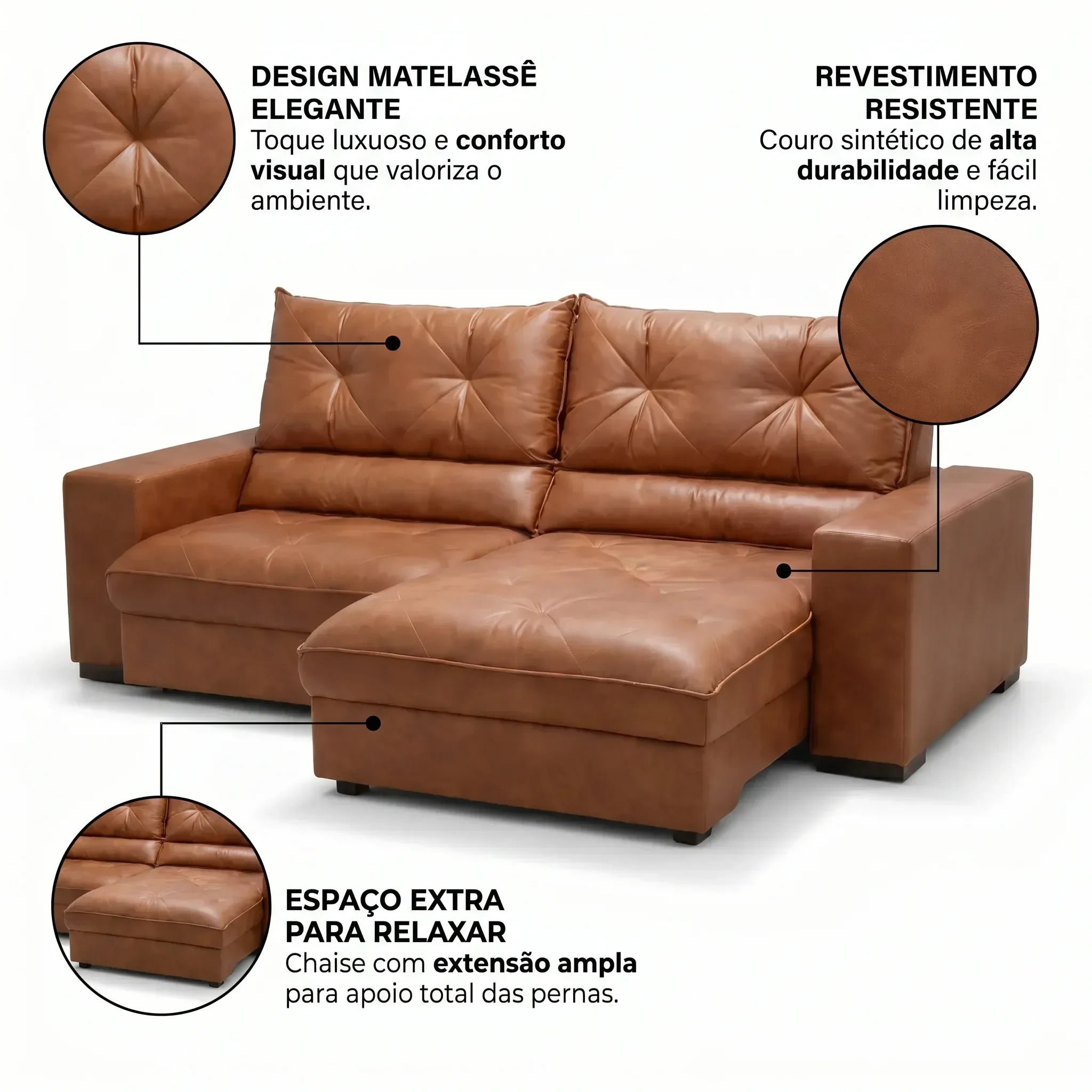 Ver imagem 4 de Sofá Retrátil Reclinável 250cm Veludo Teka Caramelo