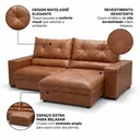 Ver imagem 4 de Sofá Retrátil Reclinável 250cm Veludo Teka Caramelo