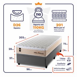 Cama Box Baú Solteirão Alford com Colchão Molas Ensacadas 96x203x73 Cinza - 3