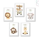 Ver imagem 1 de Kit 5 Quadros Decorativos Infantil Safari Baby Aquarela:branca