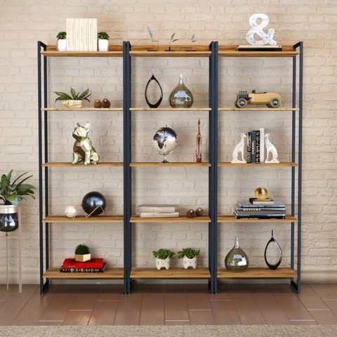 Kit 3 Estantes para Livros Industrial Aço 5 Prateleiras 187cmx180cm Active Yescasa