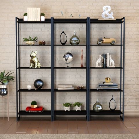 Kit 3 Estantes para Livros Industrial Aço 5 Prateleiras 187cmx180cm Active Yescasa