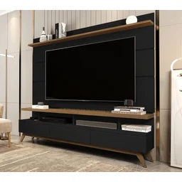 Rack com Painel para TV até 72 Polegadas MDF 180cmx195cm Pés em Madeira Maciça Vivare - 1 Rack com Painel para TV até 72 Polegadas MDF 180cmx195cm Pés em Madeira Maciça Vivare - 1