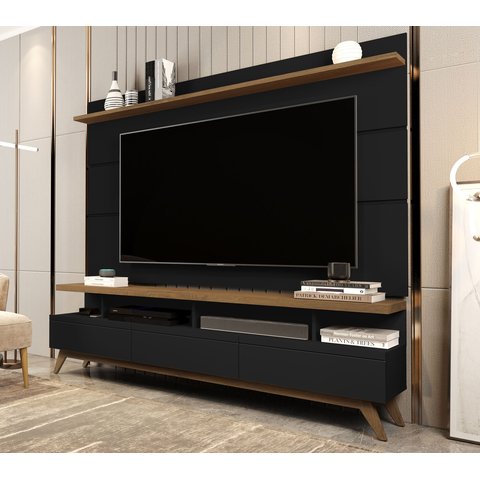 Rack com Painel para TV até 72 Polegadas 195cmx180cm Pés em Madeira Maciça Vivare
