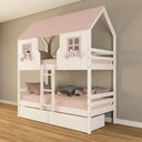 Ver imagem 1 de Beliche Casinha Encantada com 02 Gavetas Madeira Maciça Branco/ Rosa Housin