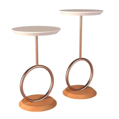 Mesa de Apoio Lateral Canto Fanny Maior Madeira com Estrutura Metal