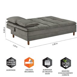 Sofá Cama Vegas com 2 Puffs e Pé de Madeira - Talento Móveis - 3