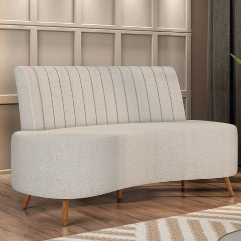 Sofá 2 Lugares Living 160cm Pé Palito de Madeira Namoradeira Maraú Bouclê Bege