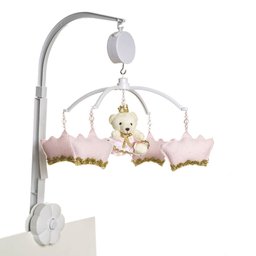 Móbile Musical Corôas Rosa e Ursinha Quarto Bebê Menina - 1