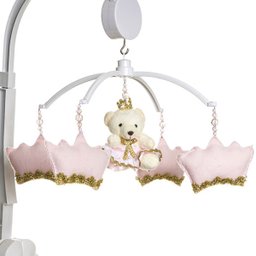 Móbile Musical Corôas Rosa e Ursinha Quarto Bebê Menina - 2