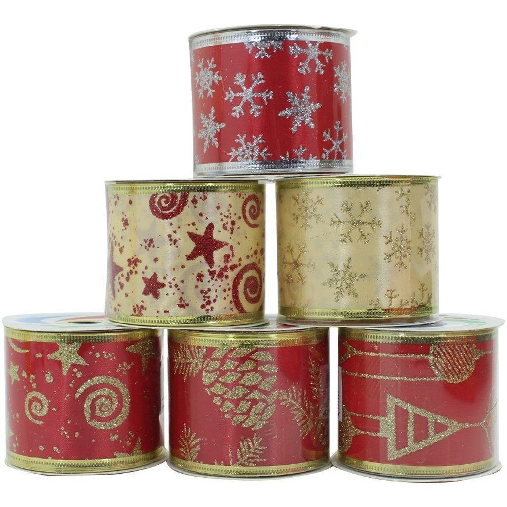Kit 24 Fita Aramada Decoração Natalina 6,3Cm X 2,7M Decorada - 2