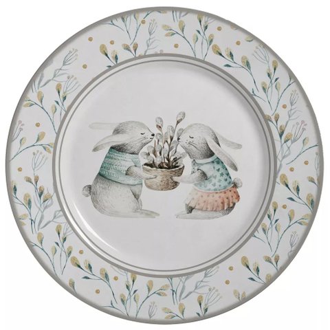 Conjunto com 6 Pratos Raso Coelho Pascoa Ø29cm Alleanza Cerâmica