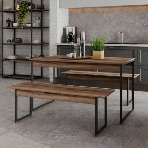 Mesa De Jantar Com 2 Bancos Estilo Industrial
