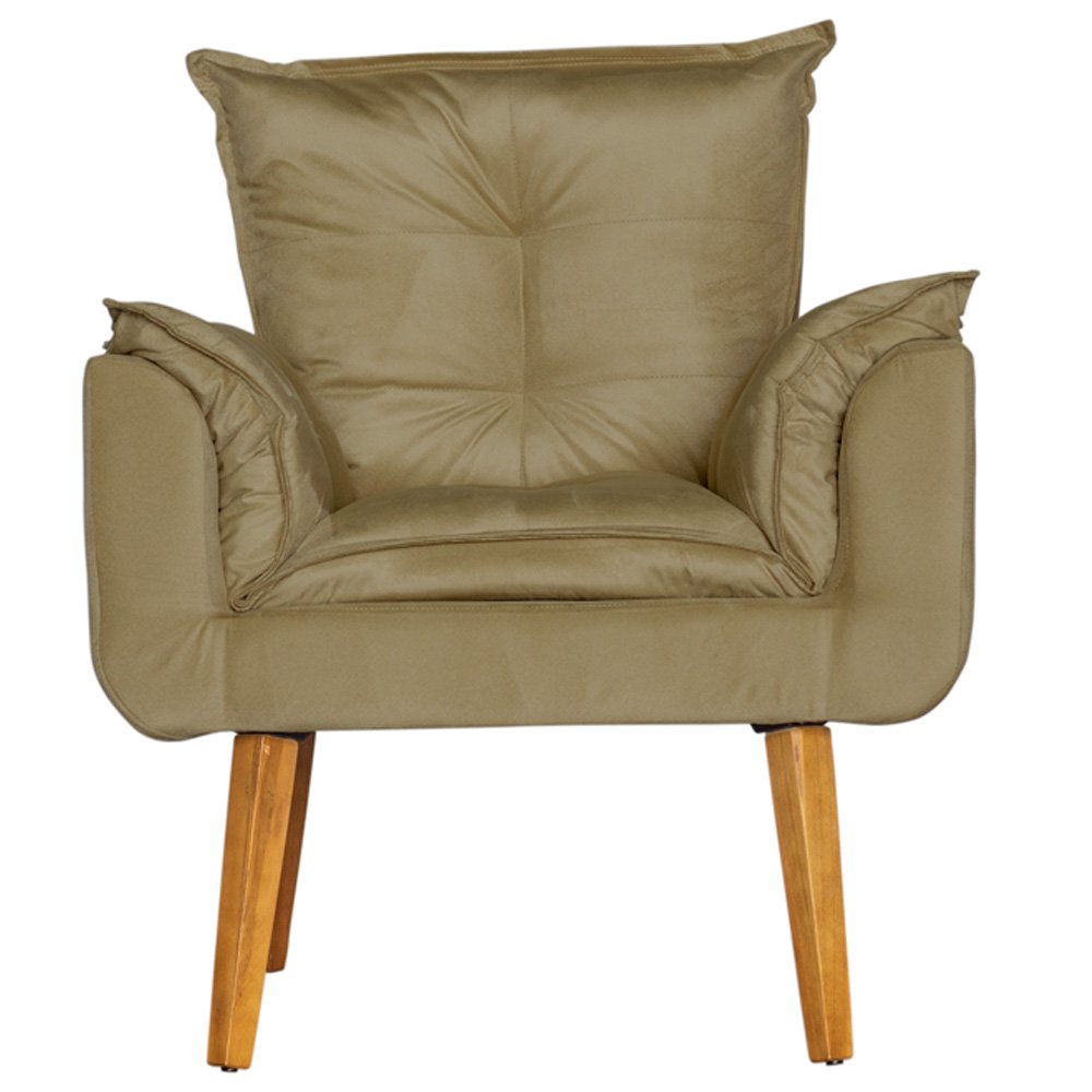 Kit 2 Poltronas para Sala Decorativa e Puff Opala Suede Marrom Claro Maben - 3