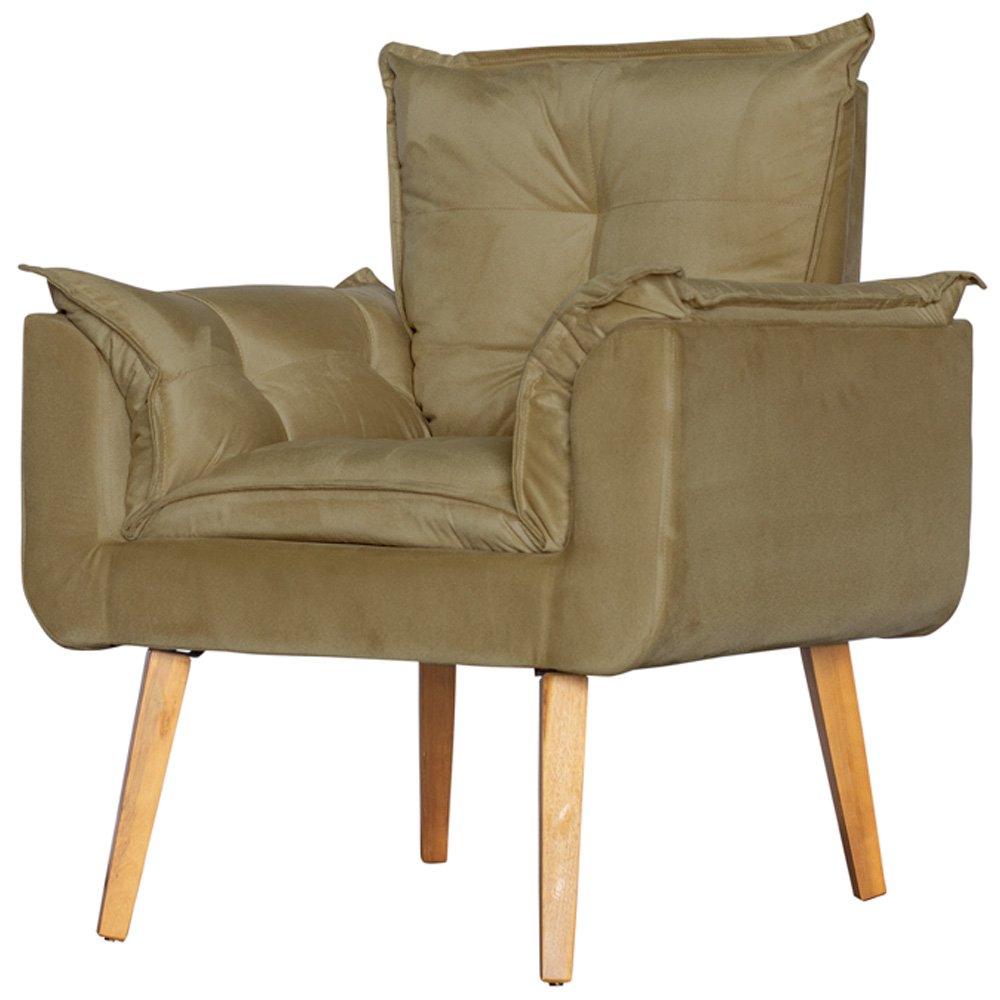 Kit 2 Poltronas para Sala Decorativa e Puff Opala Suede Marrom Claro Maben - 2