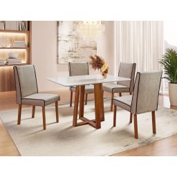 Sala de Jantar Madeira Maciça 1,20x0,80 com 4 Cadeiras - Pedro - Art Salas - 1