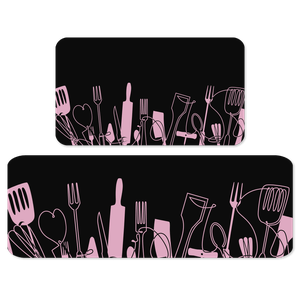 Jogo de Tapetes de Cozinha Talheres Rosa Capa de Almofada