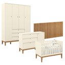 Ver imagem 1 de Quarto de Bebê Unique 4 Portas com Cômoda Sapateira e Painel Ripado Off White Eco Wood - Matic