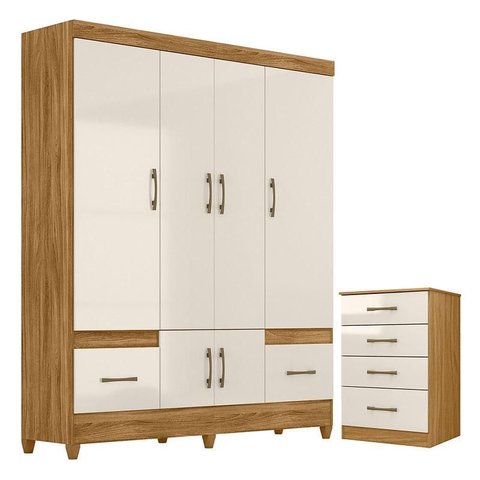 Guarda Roupa Casal Ms912 e Cômoda Ms913 Freijó Off White – Moval