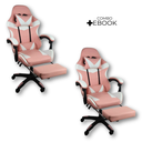Ver imagem 1 de Kit 2 Cadeiras Gamer Stillus Ergonômica com Apoio para Os Pés - Rosa + E-book