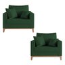 Kit 2 Poltronas Beny Decorativa com 2 Almofadas Suede Verde Base em Madeira Maciça - 1