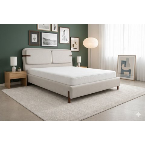 Cama Estofada 1.60m Queen Grande para Quarto de Casal Luxo Bege