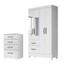 Ver imagem 1 de Kit Guarda Roupa Solteiro com Espelho Madri e Cômoda Ms Branco