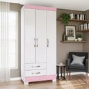 Ver imagem 4 de Guarda-Roupa Solteiro 3 Portas 2 Gavetas Alvorada Henn Branco/Rosa Chá
