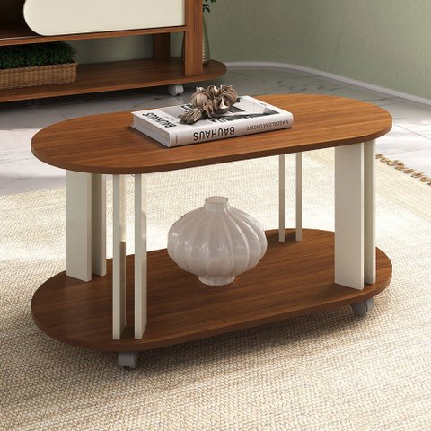 Mesa de Centro Ciclo 1 Prateleira 100% Mdf Cedro/off White - Pnr Móveis