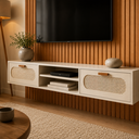 Ver imagem 5 de Painel + Rack Ripado MDF 2 Gavetas 180cm Sala Estar Suspenso na Parede Quarto Estela:Off White/Natur