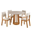 Ver imagem 2 de Conjunto Sala de Jantar 4 Lugares Redondo Tampo de Vidro MDF Fiora Bege/Mel/Off White