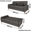 Ver imagem 3 de Sofa Cama 2 Lugares 206 Cm Donna Linho Vancouver E484 Chumbo Milani Store