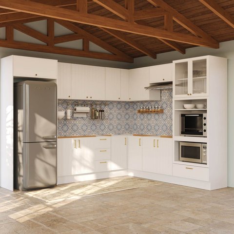 Cozinha Modulada 12 Peças sem Tampo com Cristaleira e Kit Lat Marselha CabeCasa MadeiraOriginals Branco